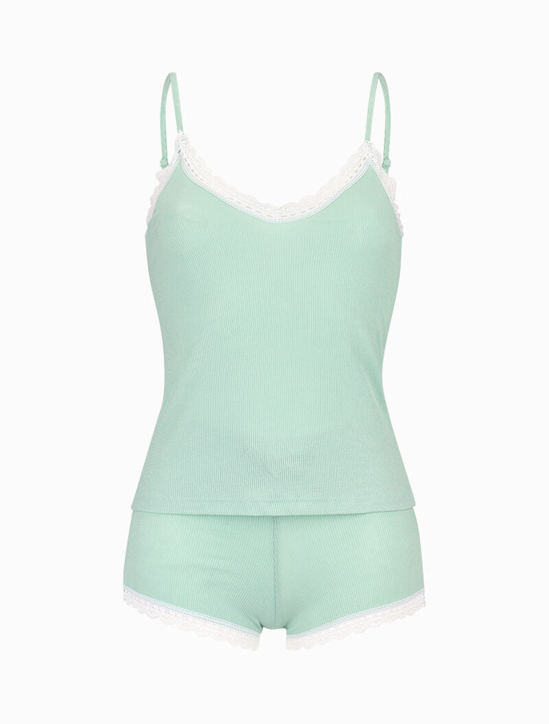Ensemble caraco et shorty côtelés - vert amande - 1