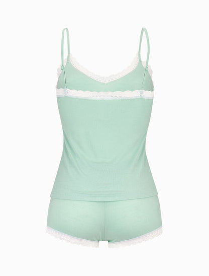 Ensemble caraco et shorty côtelés - vert amande - 2