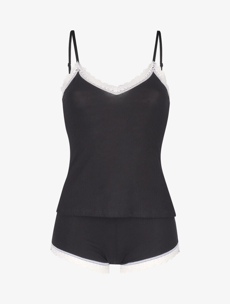 Ensemble caraco et shorty côtelés - noir - 5