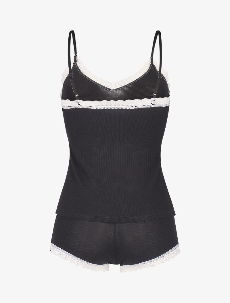 Ensemble caraco et shorty côtelés - noir - 2