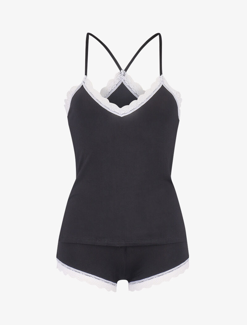 Ensemble caraco à dos nageur et shorty - noir - 5