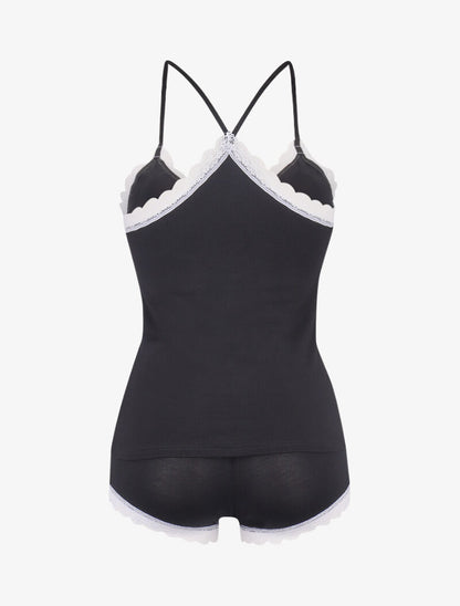 Ensemble caraco à dos nageur et shorty - noir - 2