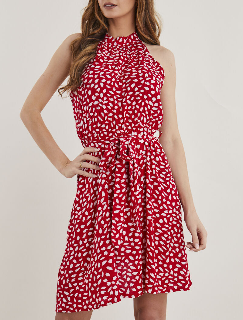 Robe cintrée à col américain - rouge - 1