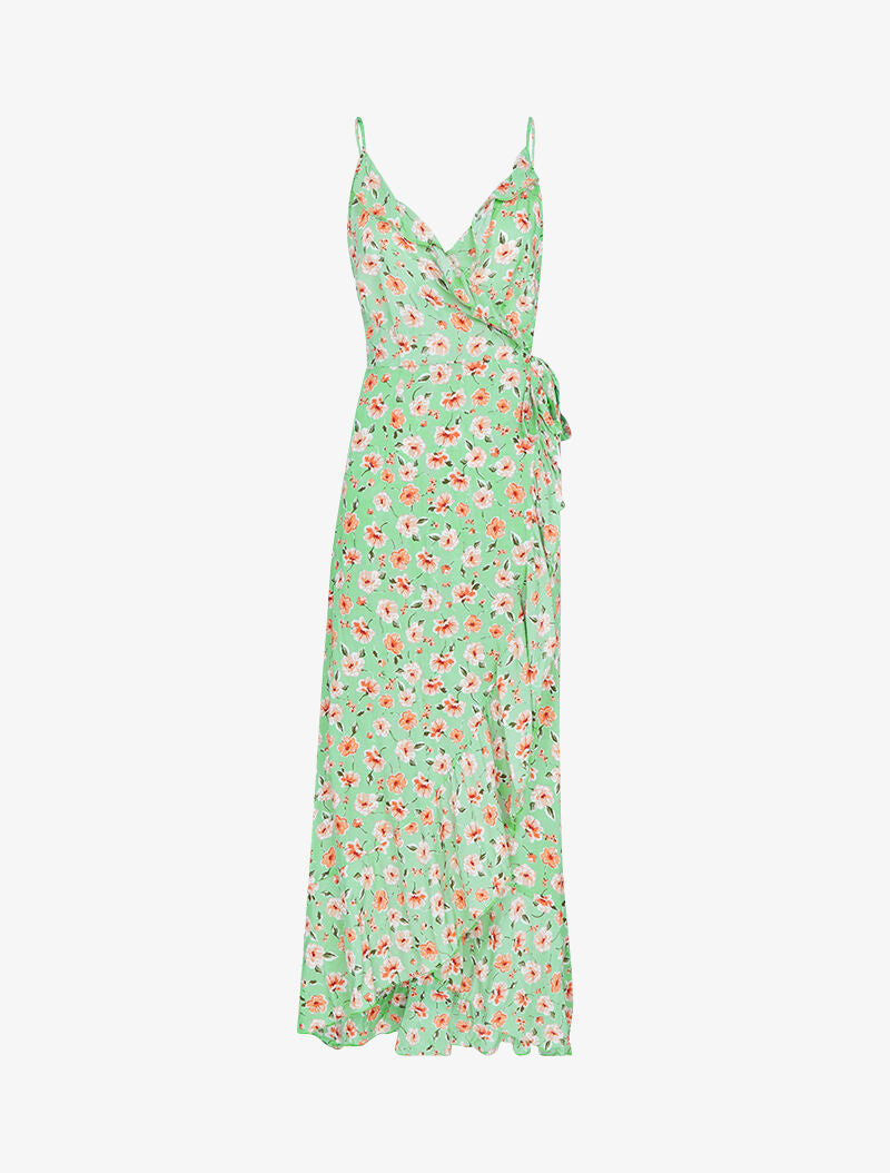 Robe portefeuille longue à imprimé champêtre - vert amande - 2