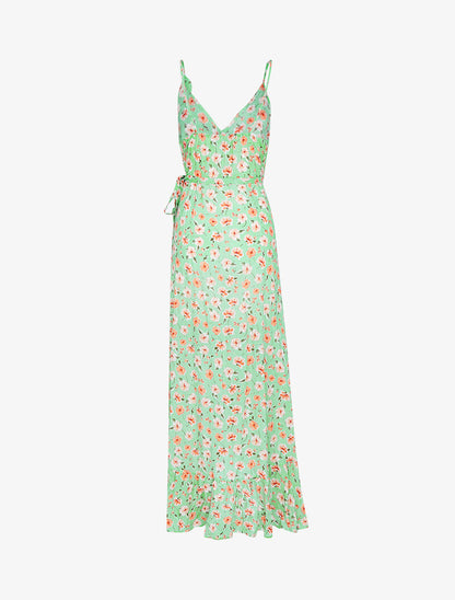 Robe portefeuille longue à imprimé champêtre - vert amande - 3