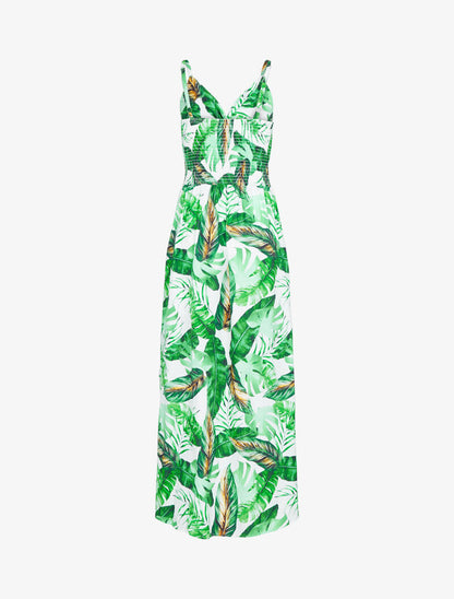 Robe longue imprimé estivale à côté fendu - ecru - 2