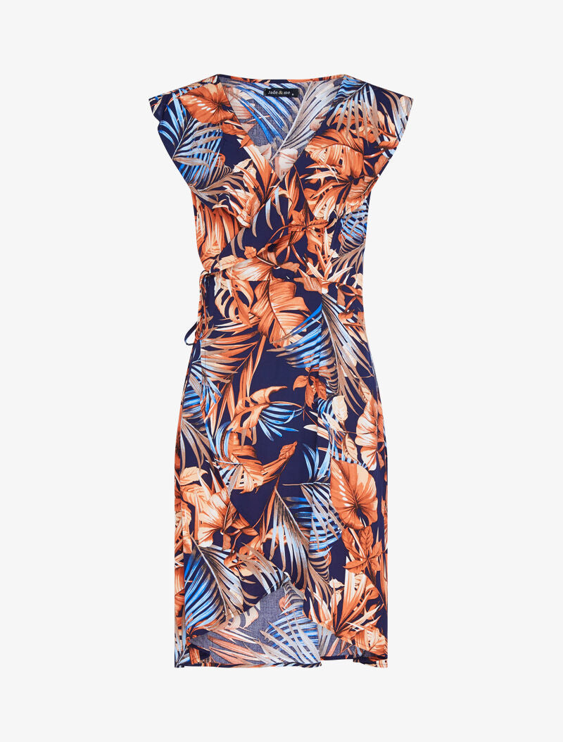 Robe portefeuille à buste volanté - marine - 1