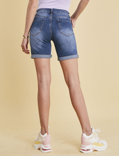 Bermuda à détails délavés - bleu denim - 2