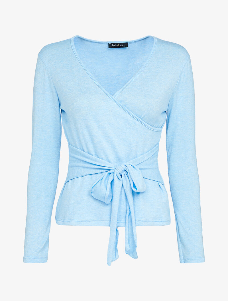 Pull cache coeur avec pans à nouer - bleu ciel - 1
