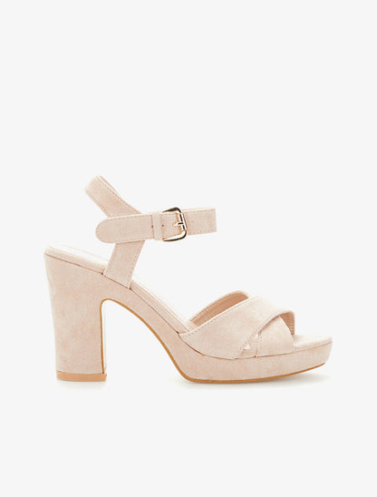 Sandales à plateforme et ganses croisées - beige - 1