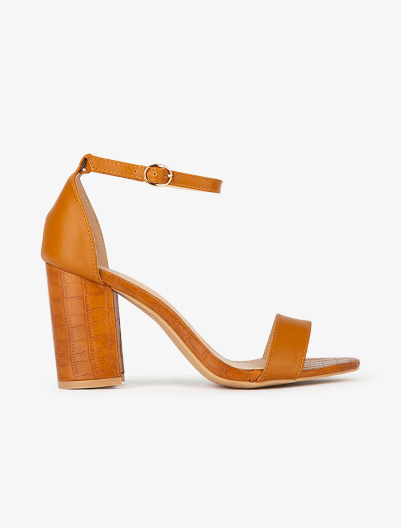 Sandales à talon et semelle effet croco - camel - 1