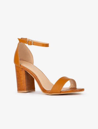 Sandales à talon et semelle effet croco - camel - 2
