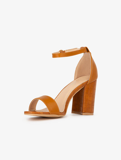 Sandales à talon et semelle effet croco - camel - 3