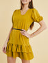Robe courte unie à manches ballons et bord à basques - moutarde - 4