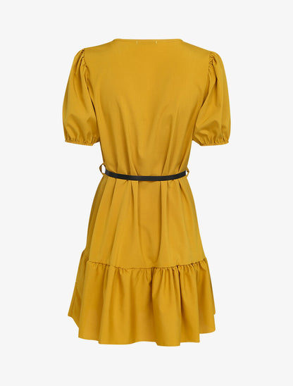 Robe courte unie à manches ballons et bord à basques - moutarde - 3