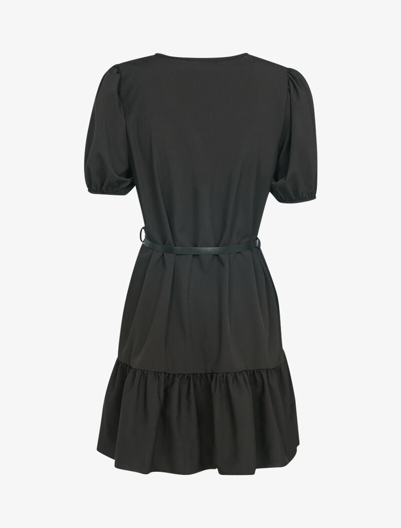 Robe courte unie à manches ballons et bord à basques - noir - 2