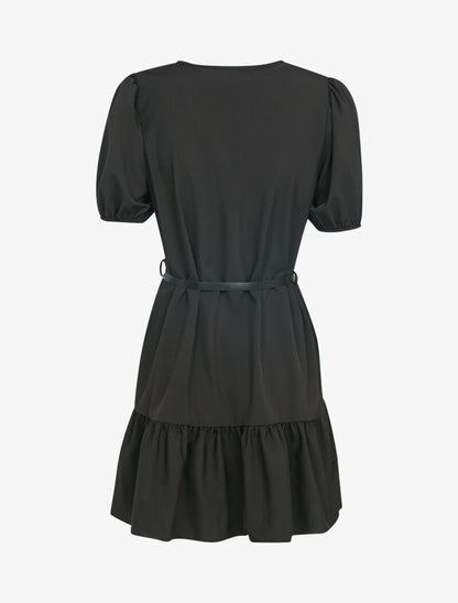 Robe courte unie à manches ballons et bord à basques - noir - 2