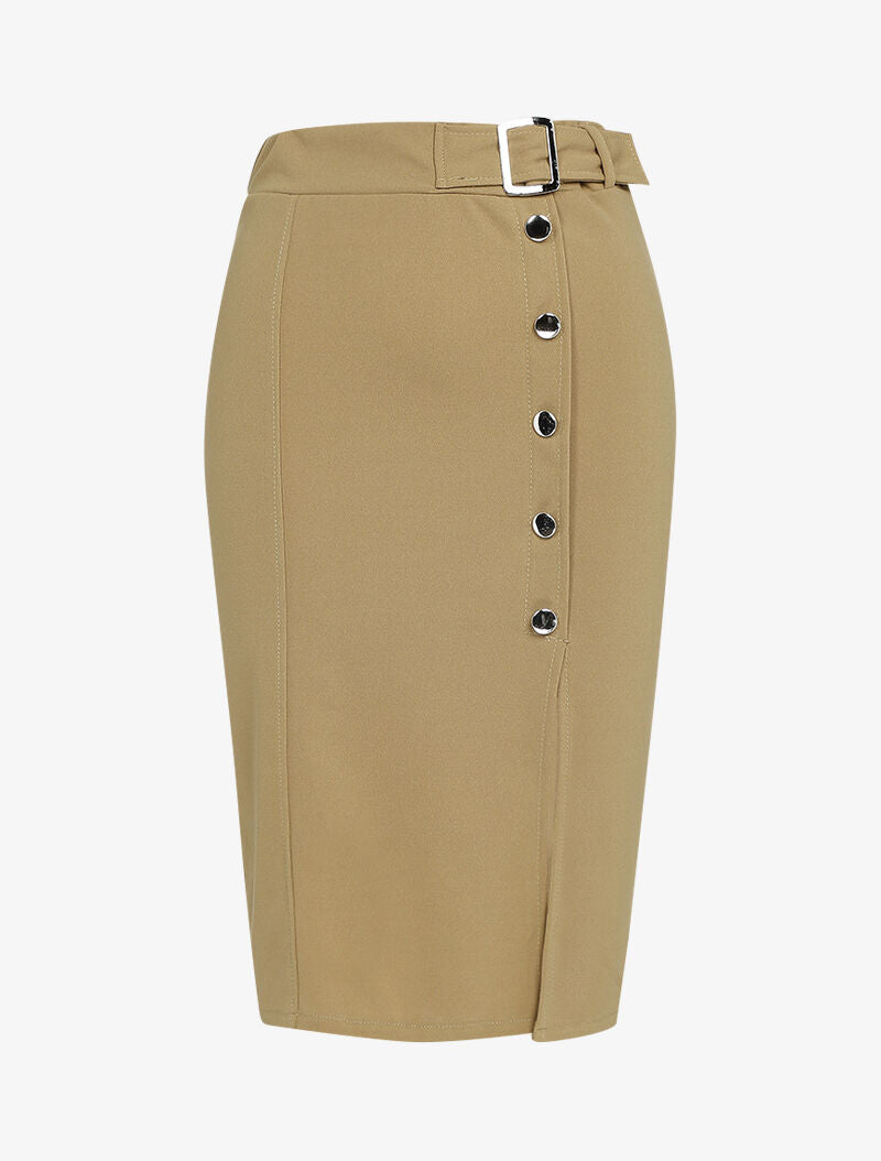 Jupe crayon fendu à demi ceinture - taupe - 3