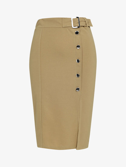 Jupe crayon fendu à demi ceinture - taupe - 3