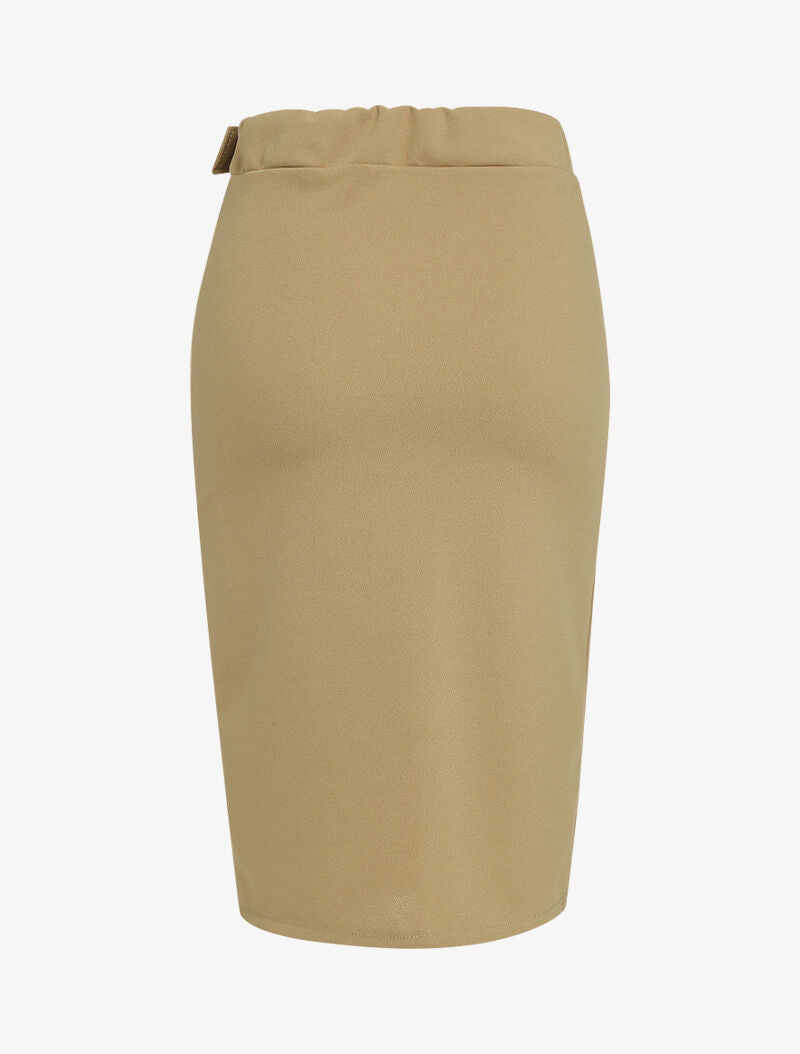 Jupe crayon fendu à demi ceinture - taupe - 2