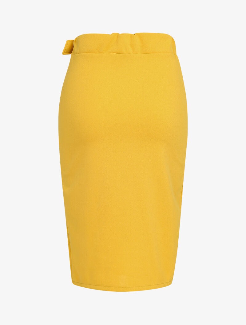 Jupe crayon fendu à demi ceinture - moutarde - 2
