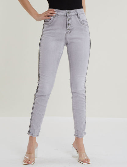 Jean effet froissé à liserés irisés - gris clair - 1