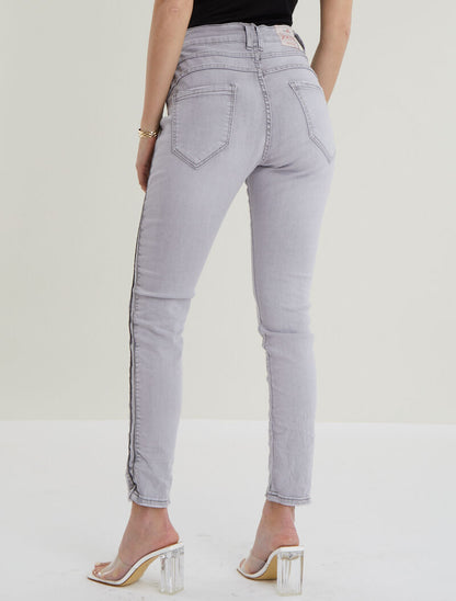 Jean effet froissé à liserés irisés - gris clair - 2