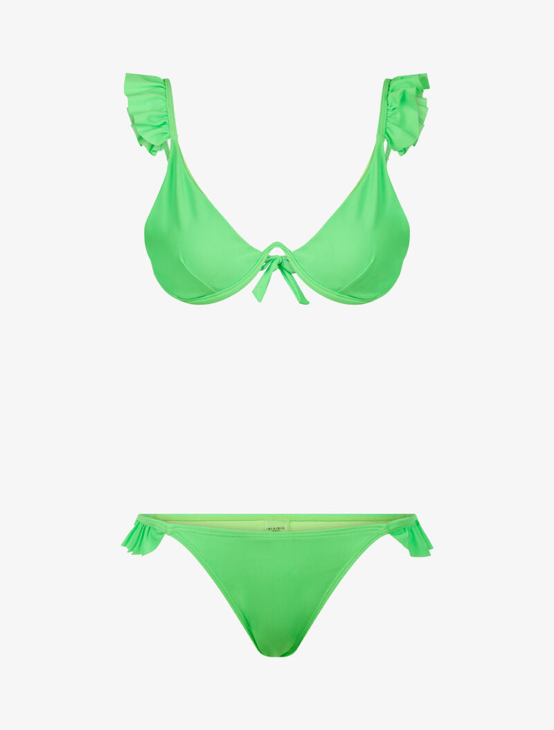 Bikini volanté et tanga - vert fluo - 1