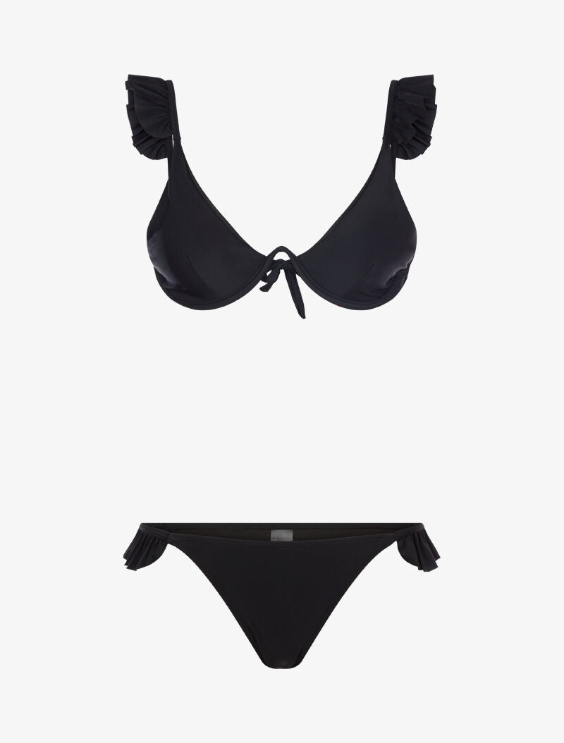 Bikini volanté et tanga - noir - 1