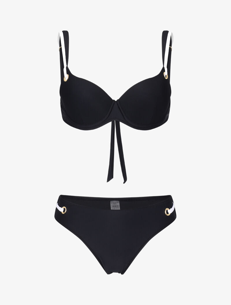 Bikini emboitant à oeillets et liens contrastants - noir - 1