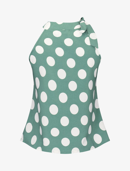 Top à pois avec col à nouer - vert - 3
