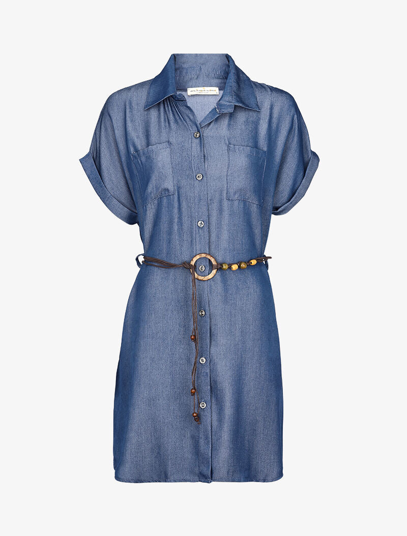 Robe chemise satinée droite - denim foncé - 3