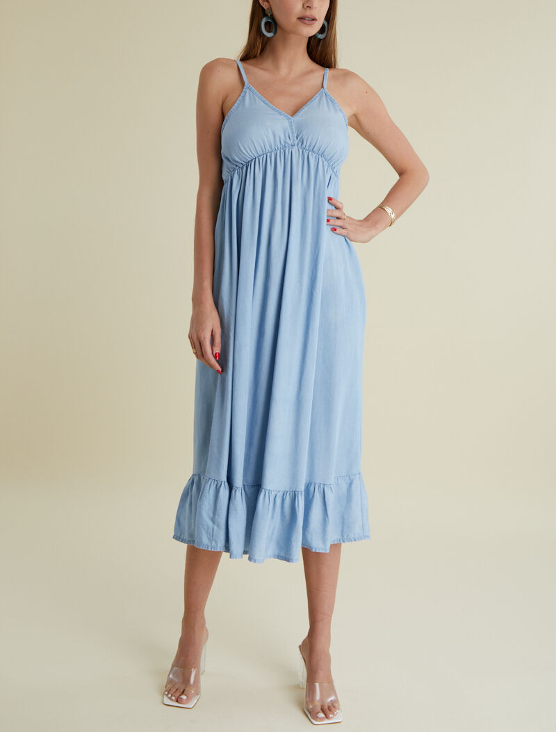 Robe mi longue à bas volanté - bleu ciel - 1