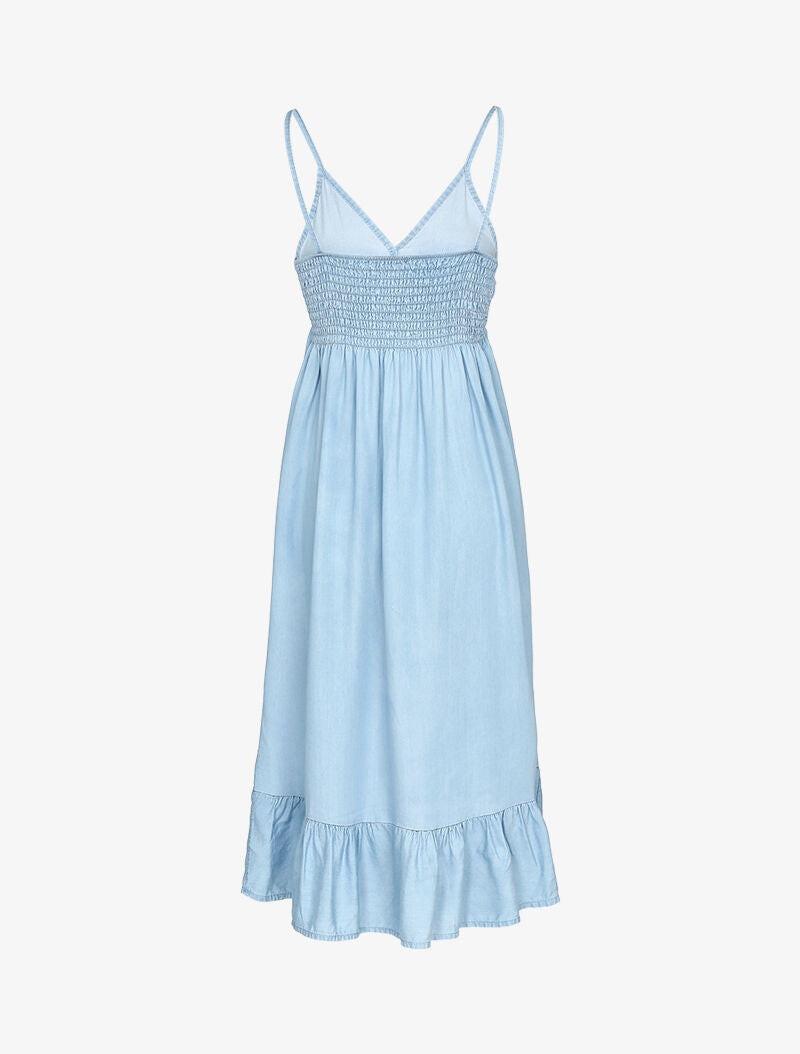 Robe mi longue à bas volanté - bleu ciel - 3