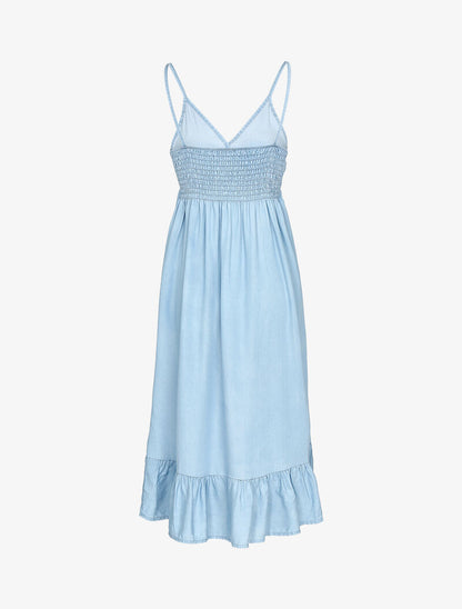 Robe mi longue à bas volanté - bleu ciel - 3