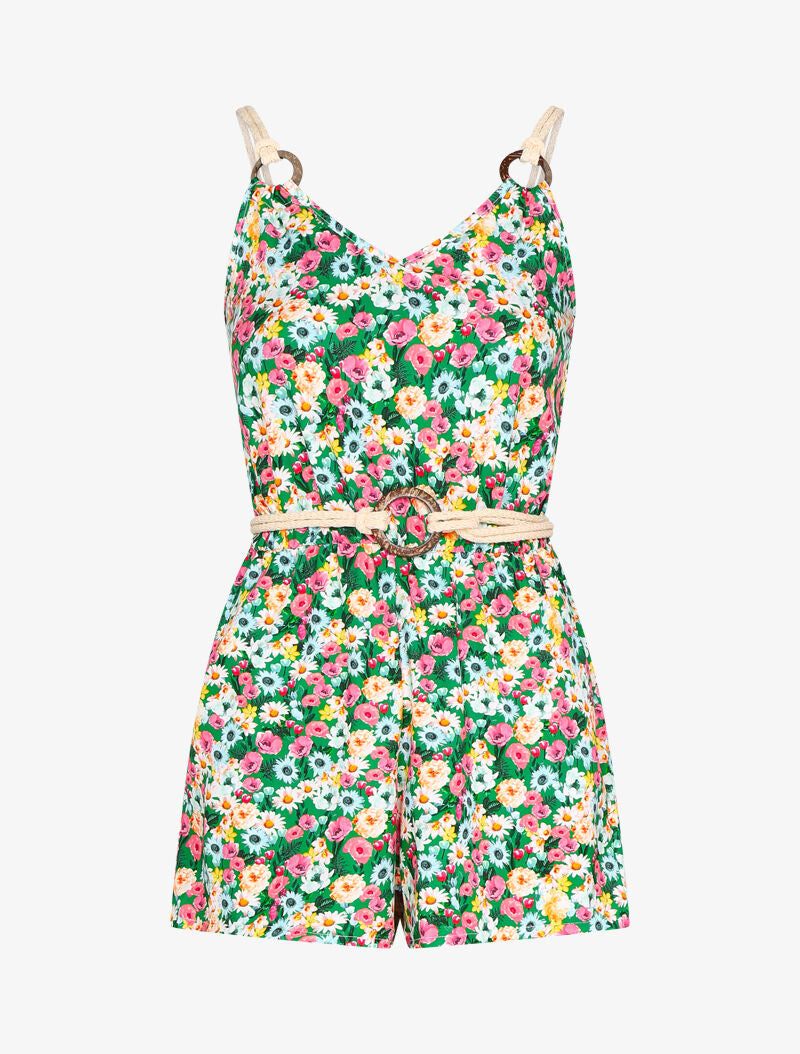 Combishort à imprimés et détails style corde - vert - 2