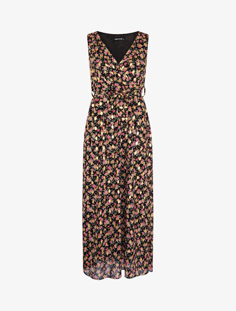 Robe longue à imprimés et flocages dorés - noir - 2