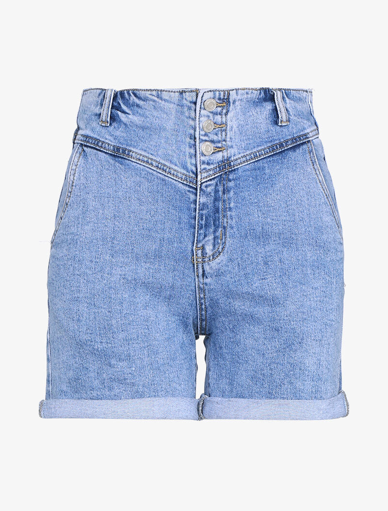 Short à coutures contrastantes - bleu denim - 3