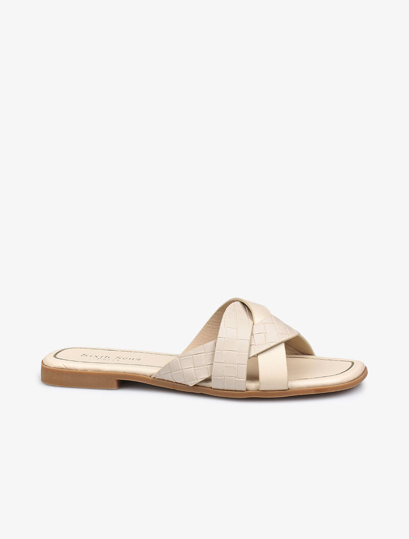 Claquettes à brides croisées texturées - beige - 2