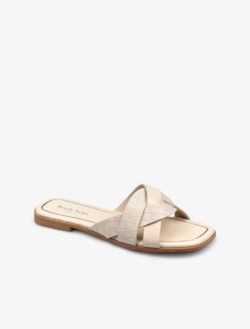 Claquettes à brides croisées texturées - beige - 3
