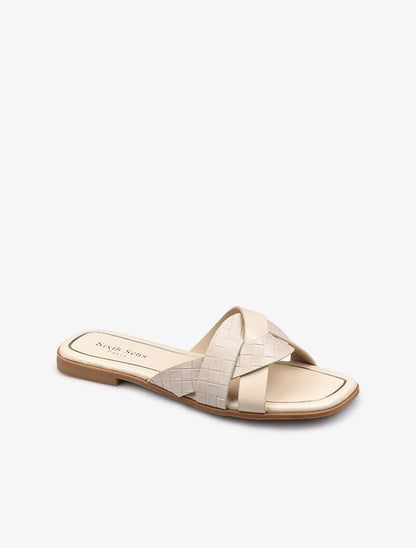Claquettes à brides croisées texturées - beige - 3