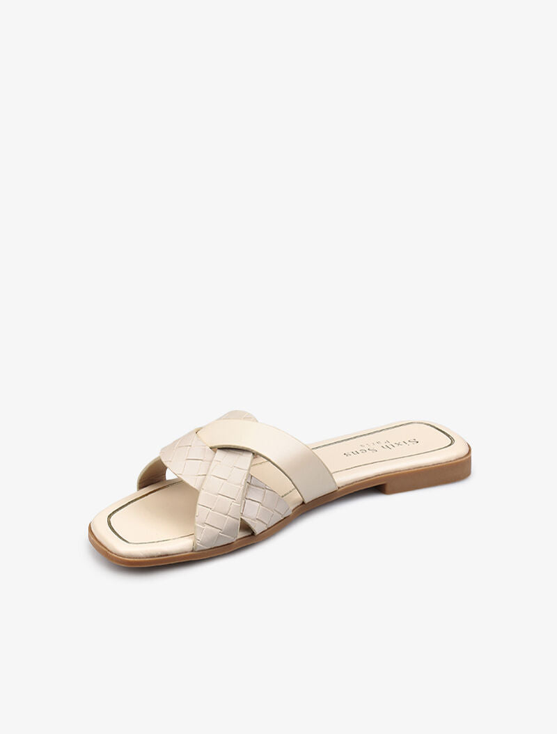 Claquettes à brides croisées texturées - beige - 4