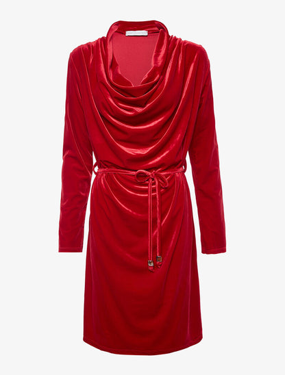 Robe velours col bénitier - rouge - 3
