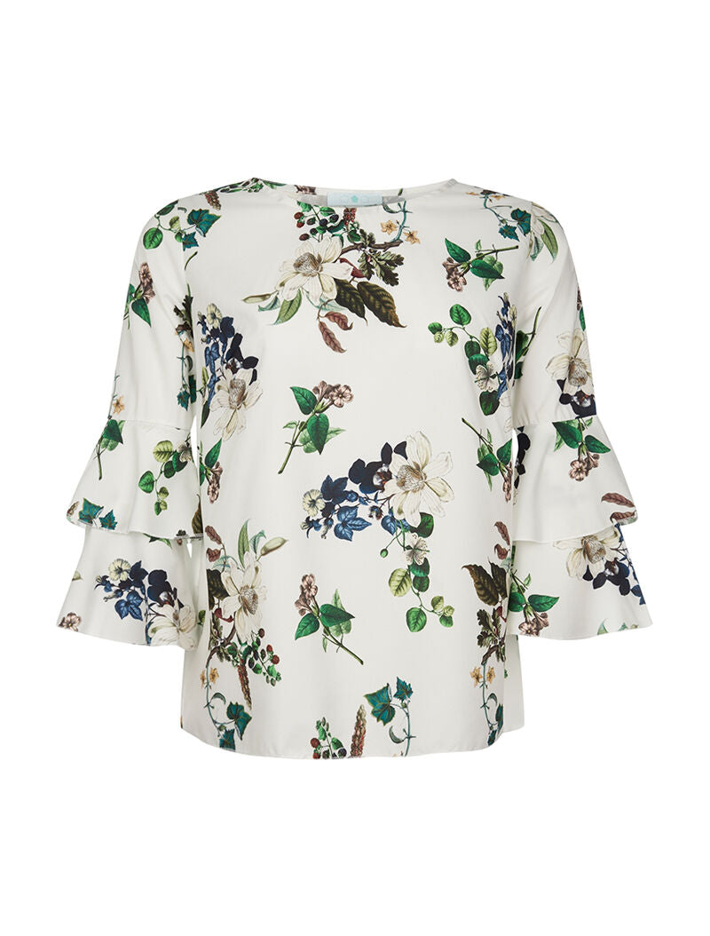 Top imprimé fleuri manches volantées - blanc
