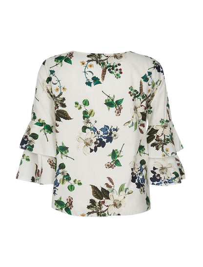Top imprimé fleuri manches volantées - blanc