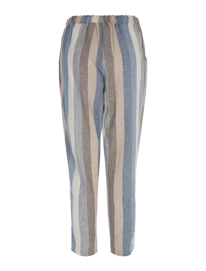 Pantalon rayé en lin - bleu - 2
