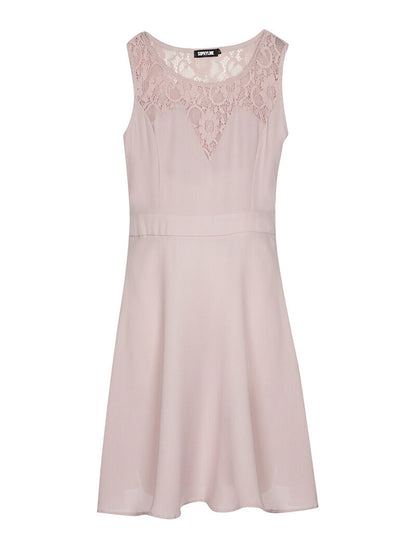 Robe encolure dentelle - vieux rose - 1