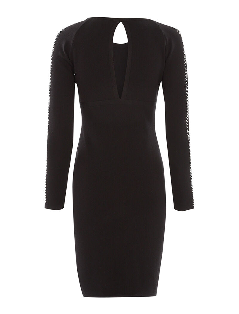 Robe-pull à manches ajourées et strass - noir - 2