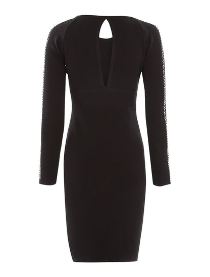 Robe-pull à manches ajourées et strass - noir - 2