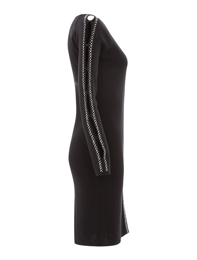 Robe-pull à manches ajourées et strass - noir - 3